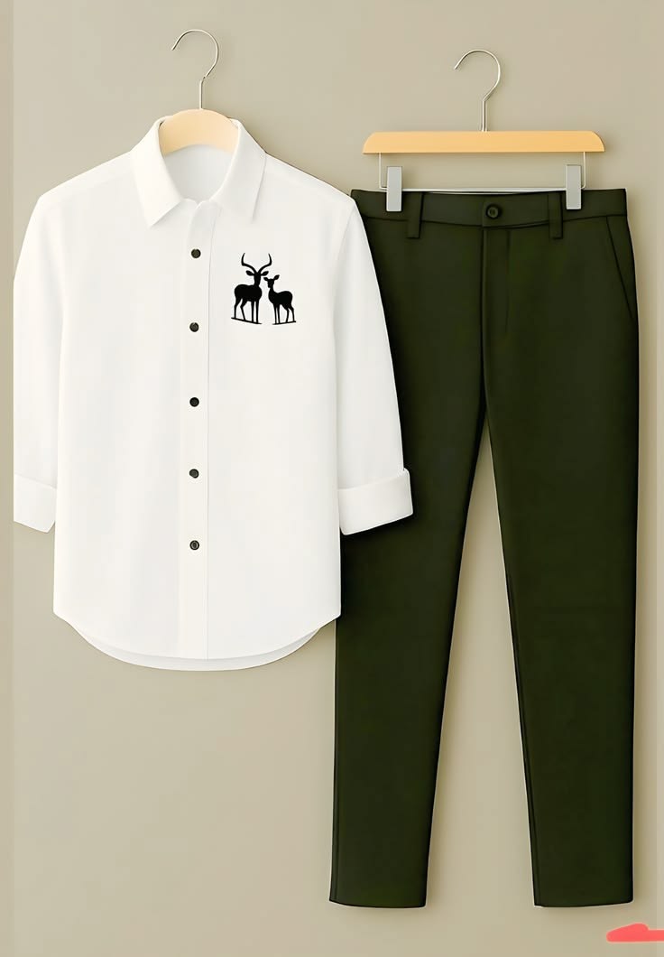 White and green pant shirt for men
