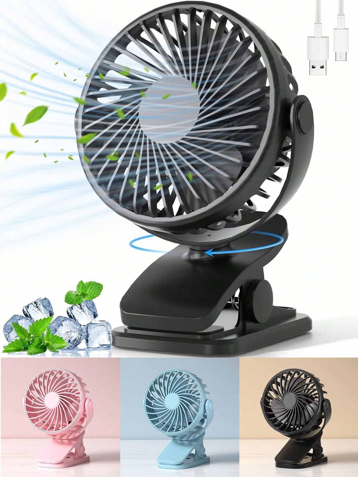 🌬️ Portable Clip-On Fan with LED Light – Powerful, Quiet & Convenient!