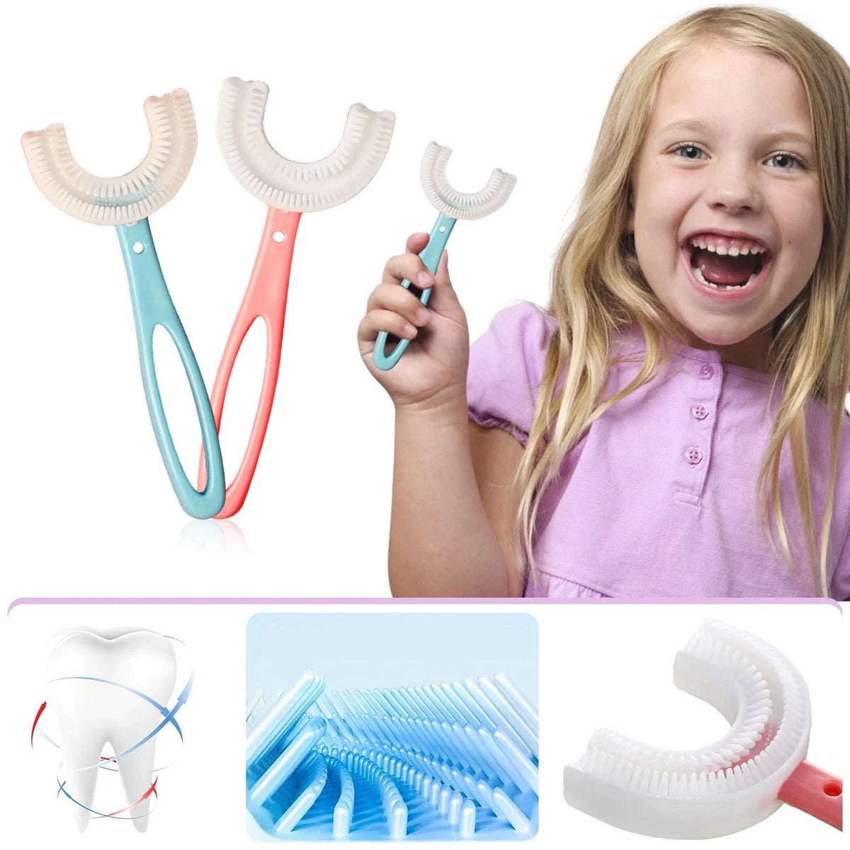 (Pack of 2) Silicone Baby U shaped Tooth Brush, Gum Protector Soft Toothbrush